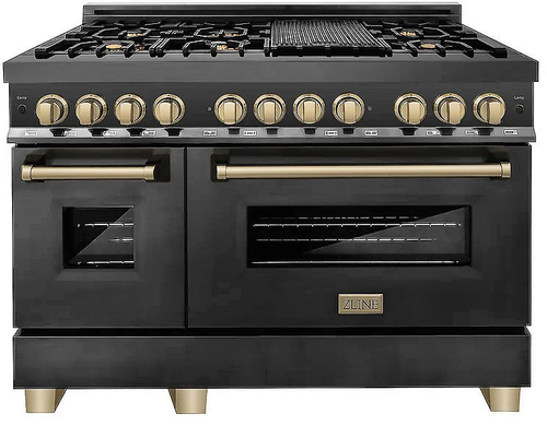 ZLINE RABZ-48-CB 48" Legacy Dual Fuel Range, 7 Italian Burners, Double Electric Ovens, Black Stainless