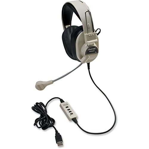 Califone 3066AV-USB Deluxe Over-Ear Stereo Headset with Gooseneck Microphone, USB Plug, Beige, Each