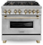 ZLINE RAZ-36-G 36" Autograph Dual Fuel Range, 6 Italian Burners, Electric Convection Oven, Gold Accents