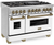 ZLINE RAZ-WM-48-CB 48" Autograph Dual Fuel Range, 7 Burners, Double Ovens, White Matte Doors, Champagne Bronze