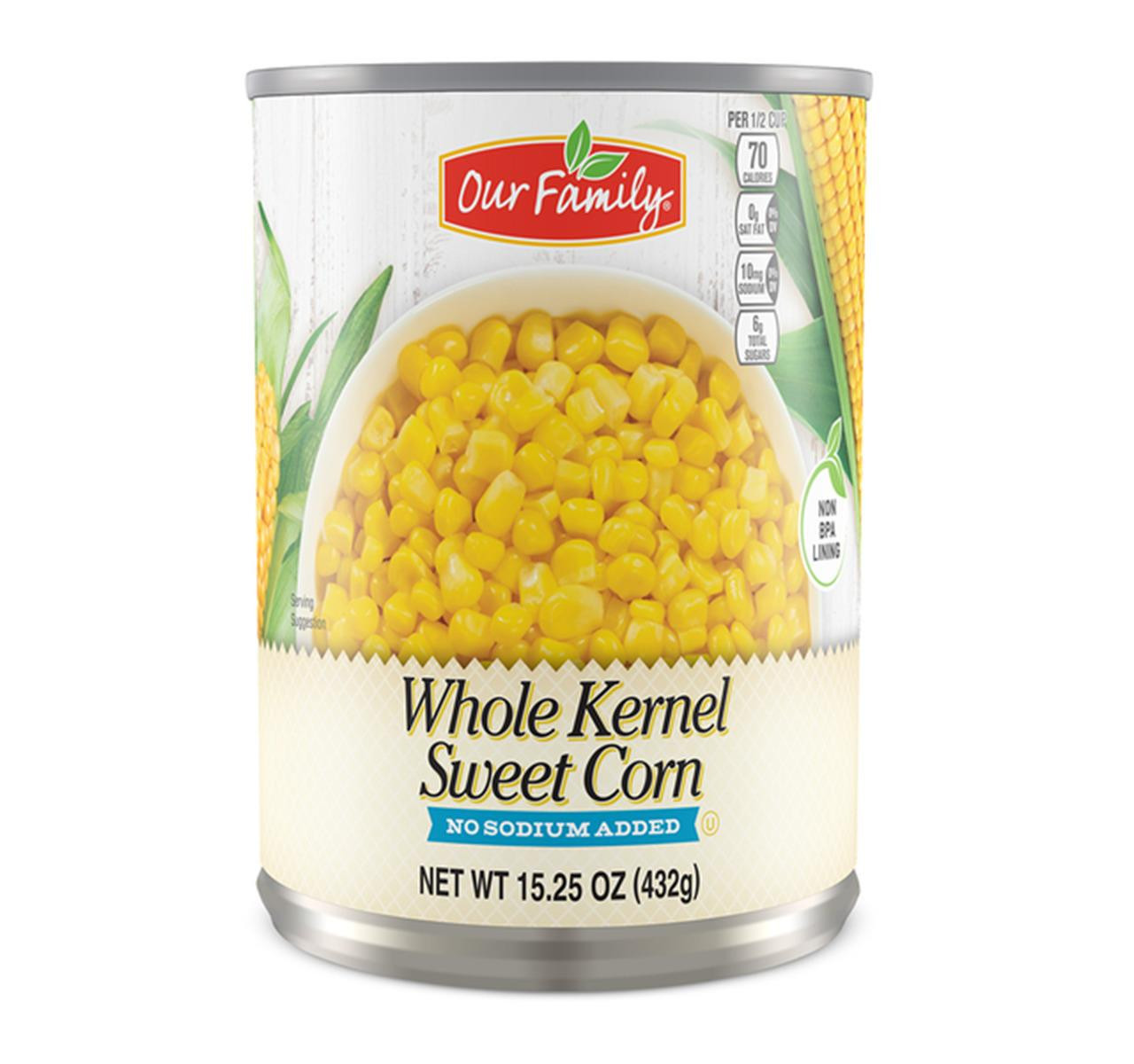 Canned Sweet Whole Kernel Corn - No Salt Added