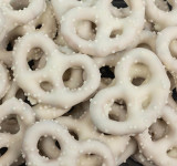 Coconut Yogurt Covered Pretzels with White Nonpareils 15lb View Product Image