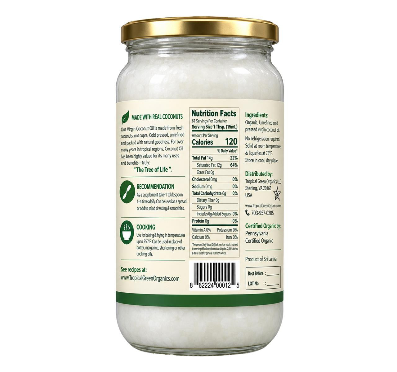 Virgin Organic Coconut Oil 6/31oz