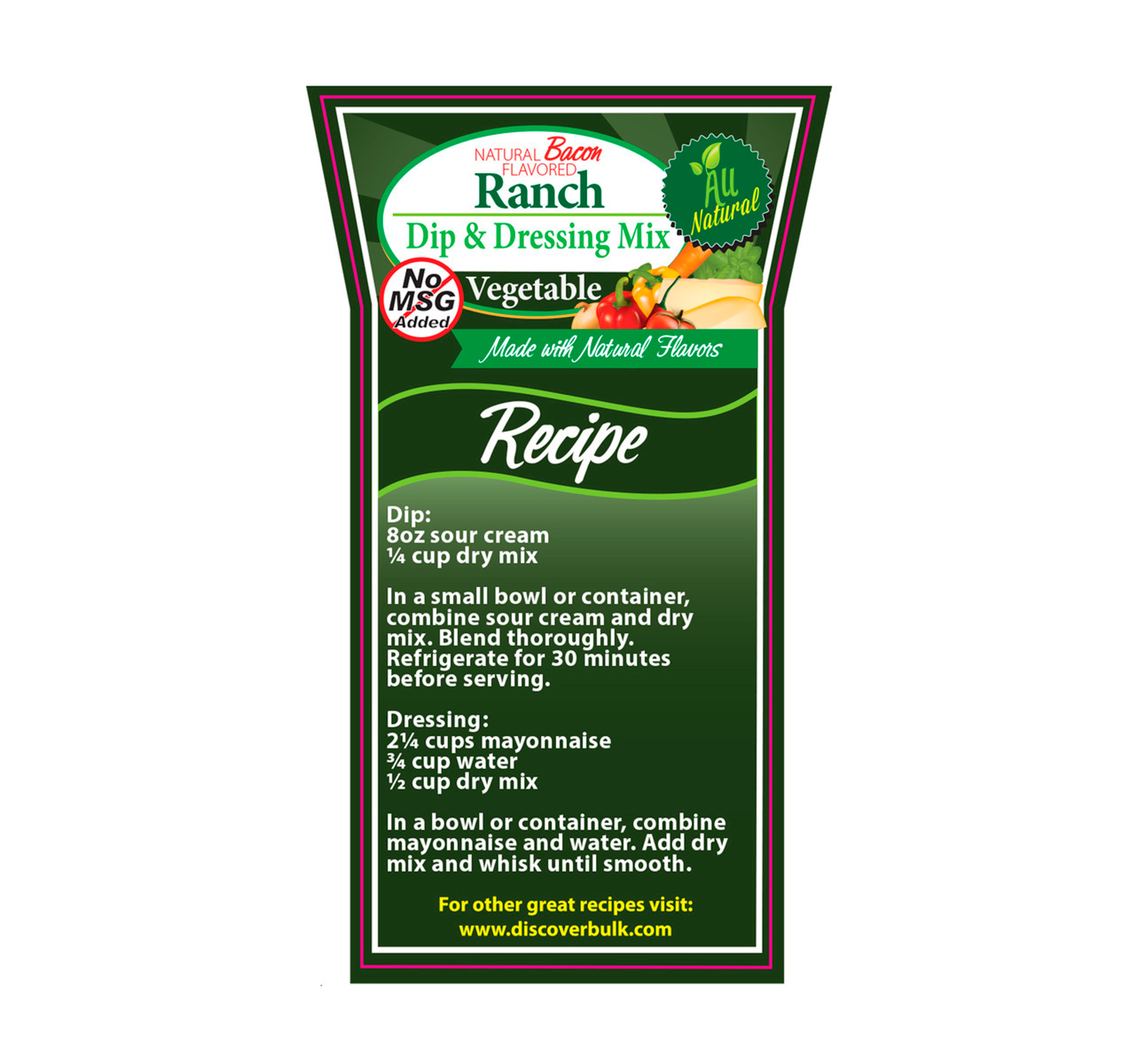 Natural Bacon Ranch Dip & Dressing Mix, No MSG Added* 5lb