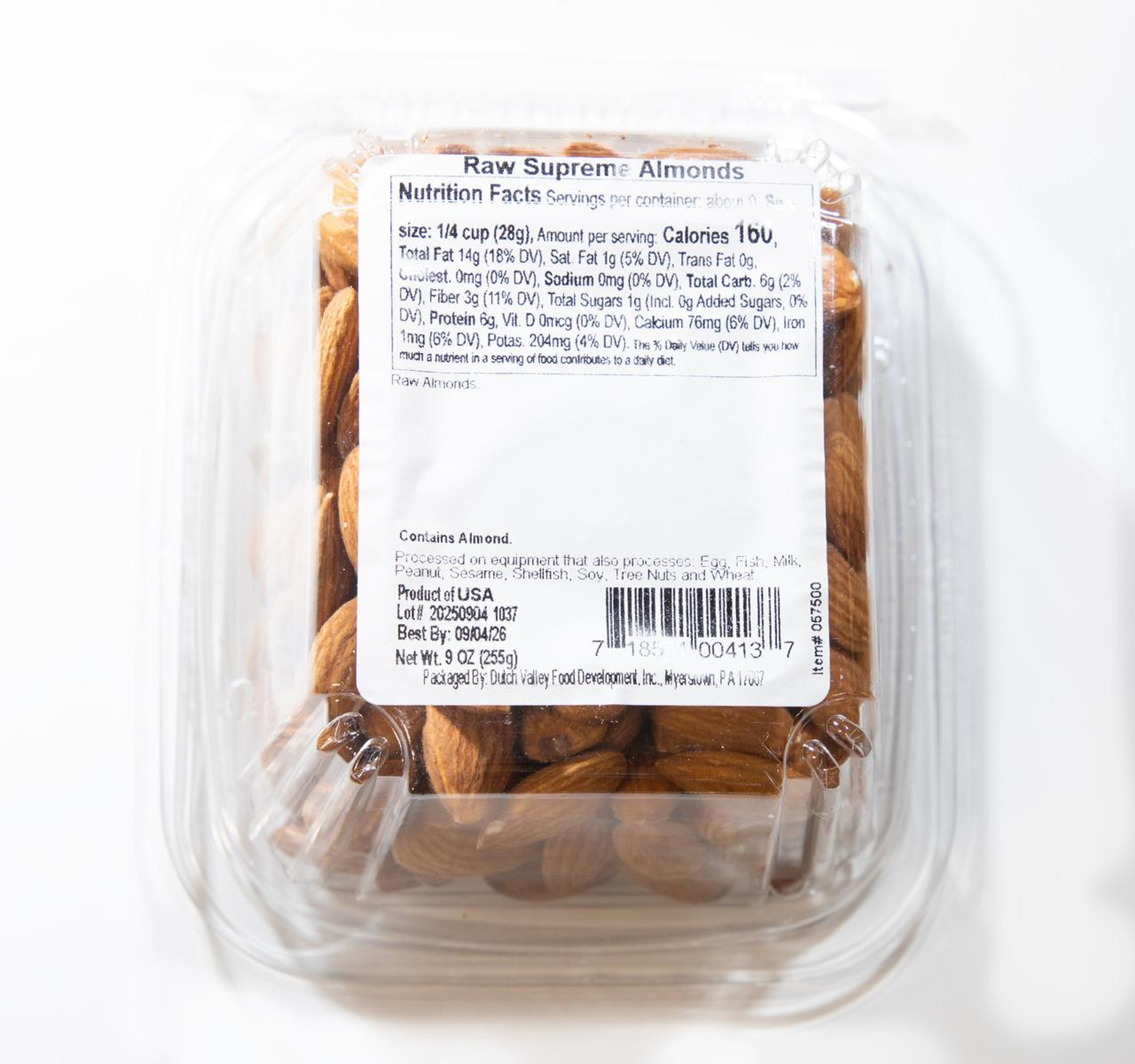 Roasted No Salt Almonds 12/9oz