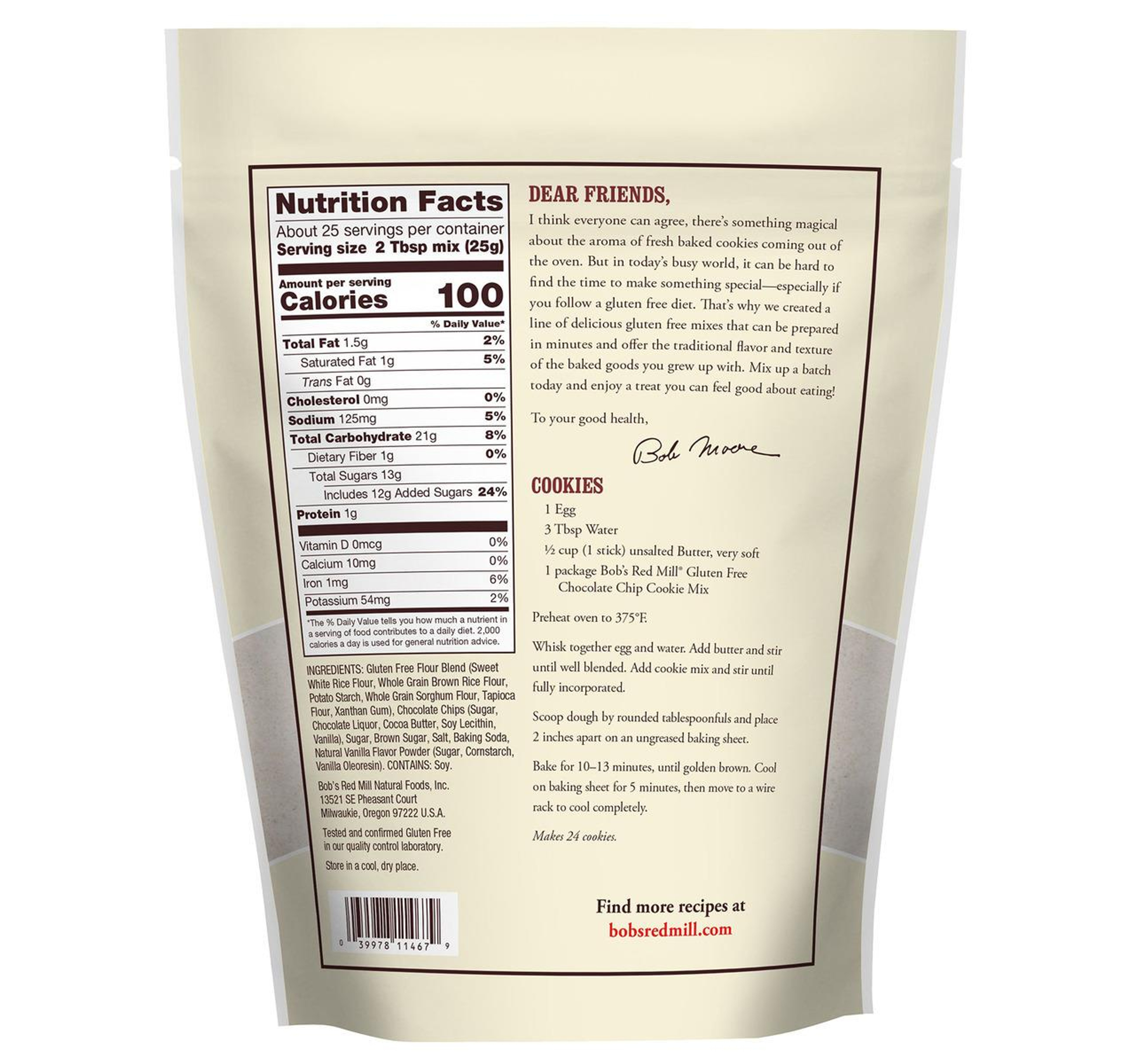 Gluten Free Chocolate Chip Cookie Mix 4/22oz