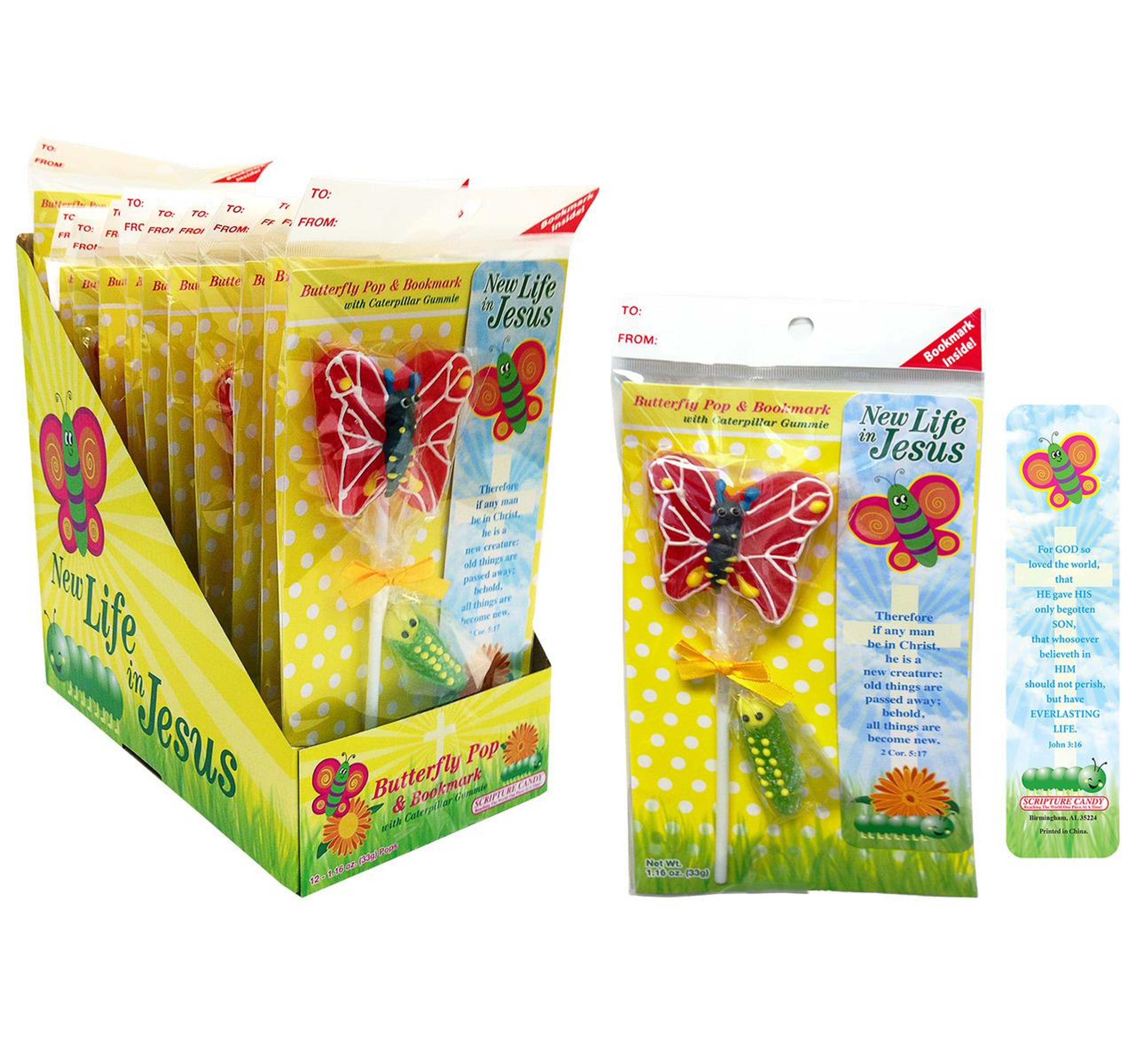 Butterfly Pop & Bookmark with Caterpillar Gummi 12ct