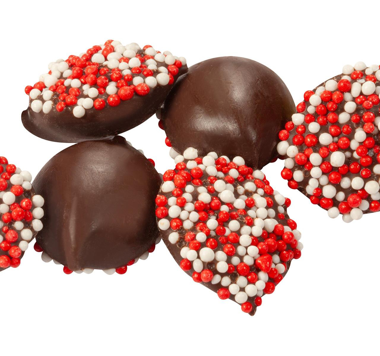 Dark Chocolate Mini Nonpareils with Red & White Seeds 8lb