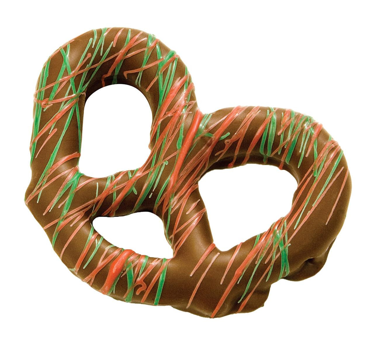 Gourmet Milk Chocolate Coated Pretzels with Christmas Drizzle 6lb