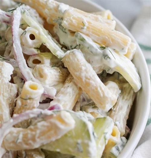 Dilled Cucumber Onion and Pasta Salad 