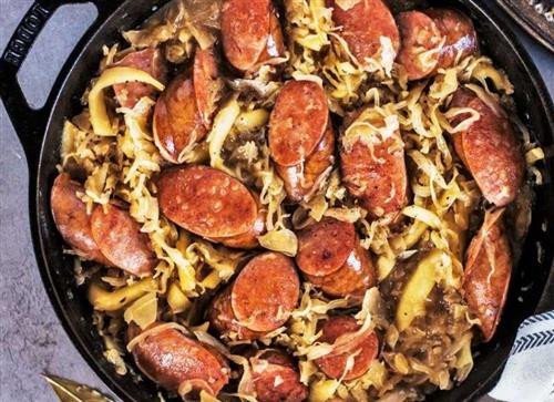 Sauerkraut & Kielbasa Skillet (with Apple & Onion)