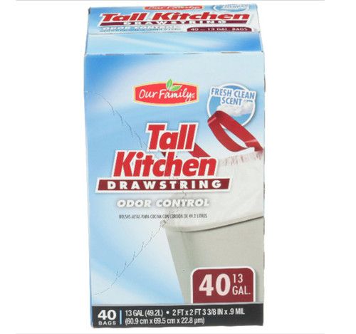 Tall Kitchen Trash Bags with Drawstring Fresh Scent 13gal 6/40ct View Product Image