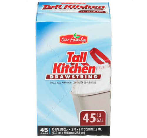 Tall Kitchen Trash Bags with Drawstring 13gal 6/45ct View Product Image