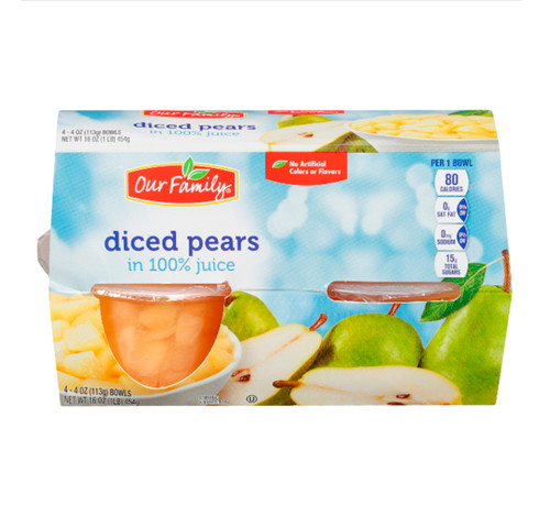 Diced Pears in 100% Juice, Bowls 6/4ct View Product Image