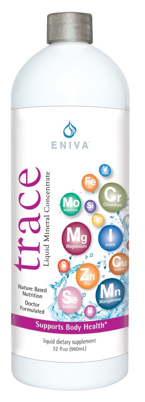Eniva Minerals for Life Trace Multi Minerals, 32 oz, liquid dietary supplement, Cell-Ready, wide spectrum rare minerals, integrative nutrition, essence of life, proper balance of minerals, nutrient depleted soil, over processed foods lack of minerals, why supplement, the need to supplement, solutomic, bioavailable nutrients, natural minerals, no fructose, no sugars, no artificial colors, no artificial flavorings, no calories, no caffeine, no animal by-products, no animal testing, aqueous delivery system, advanced nutrition, Product ID 8917