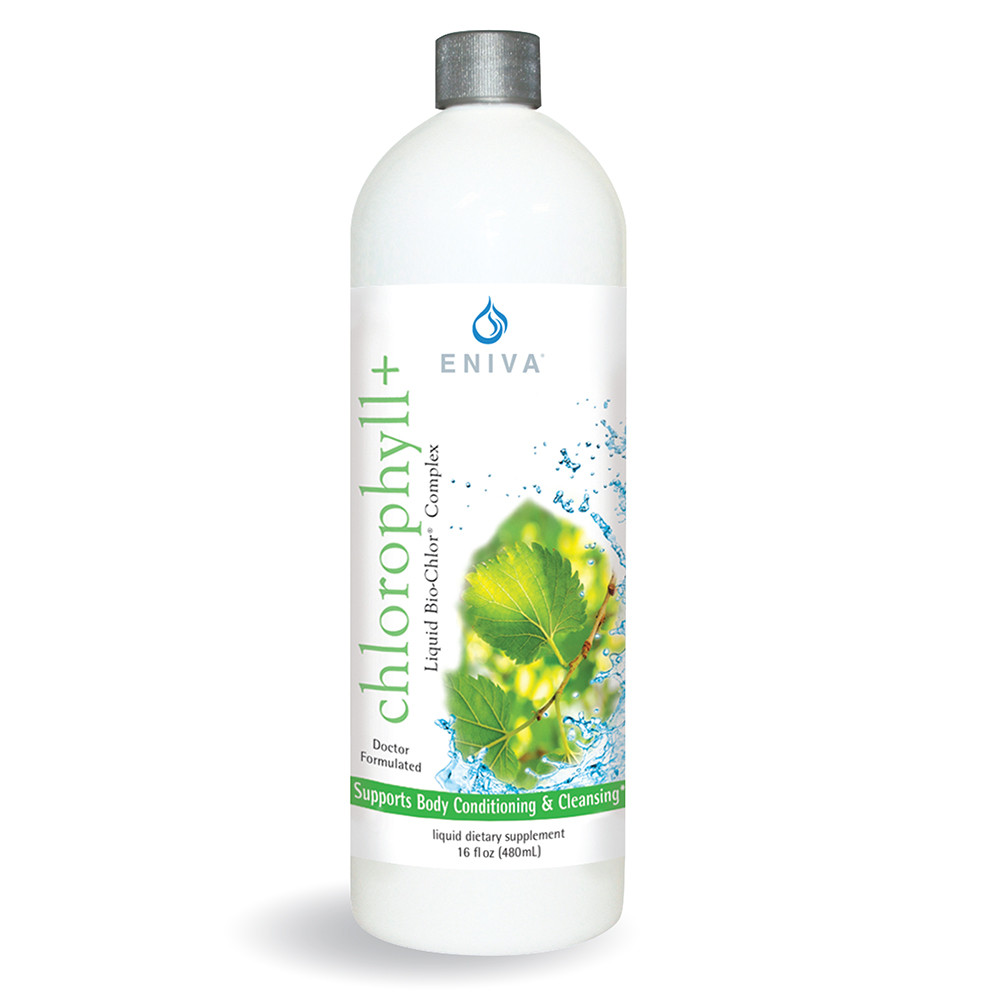 Eniva Chlorophyll+ Liquid Greens Complex, 16 oz, liquid chlorophyll supplement has no artificial colors or flavors, paraben free, gluten free, vegetarian friendly, no fish ingredients, non-GMO Ingredients, no irradiation, cold processed, Product ID 11006