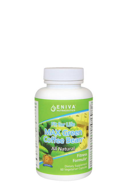 Eniva MAX Green Coffee Bean, 60 caps, fitness formula, maximum potency pure Green Coffee Bean extract, support healthy weight, no binders, no fillers, no additives, premium formula, pure green coffee bean, supports a healthy metabolism, safe complement to diet and exercise, healthy blood glucose, heart function, healthy blood pressure, natural weight breakthroughs, raw green coffee beans, special ingredient, CHLOROGENIC ACID, natural component, metabolism, cardiovascular, blood sugar function, Product ID 11113