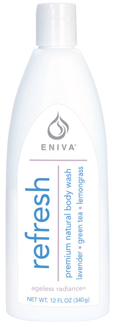Eniva Refresh Premium Natural Body Wash, 12 oz, premium botanical extracts, reenergize skin and hair,* Lavender Flower, Lavender Oil, Green Tea, Lemongrass, Ylang Ylang Oil, Jojoba Oil, Pro-Vitamin B5, Safety Promise, No Parabens, No Phthalates, No MEA, TEA or DEA, No Glycols or Aluminum, No SLS or other sulfates,  No Dyes or Artificial Fragrances, Product ID 55011