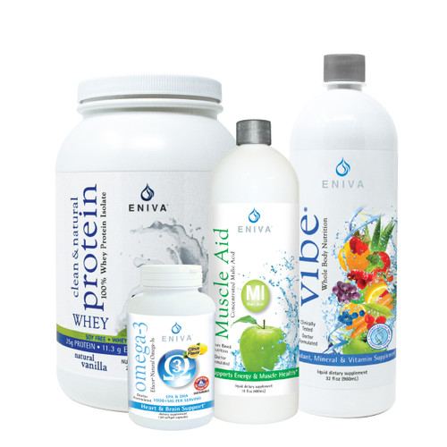 Fitness Pack: Vibe FS, Efacor Omega-3 Fish Oil, Muscle Aid, Natural 100% Whey Protein Isolate