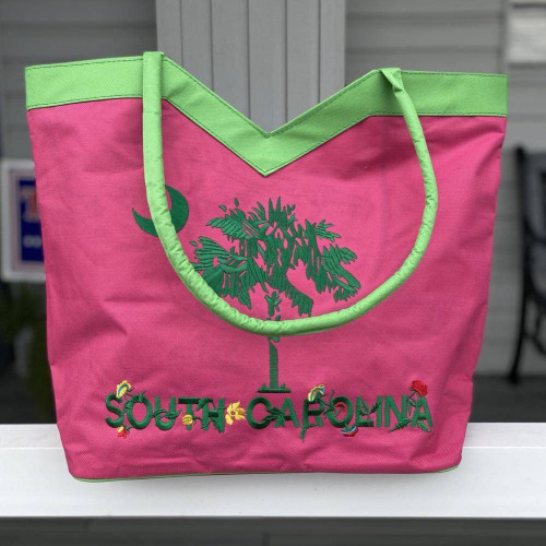 South Carolina Pink and Green Beach Bag