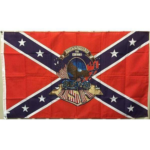 Rebel American By Birth w/Motorcycle Flag 3 X 5 ft. Standard