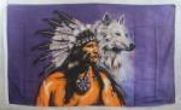 Indian Chief with Wolf Flag 3x5 ft. Economical