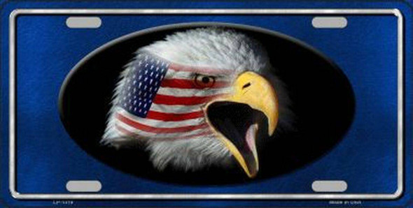 American Flag w/ Eagle Blue Background License Plate Made in USA