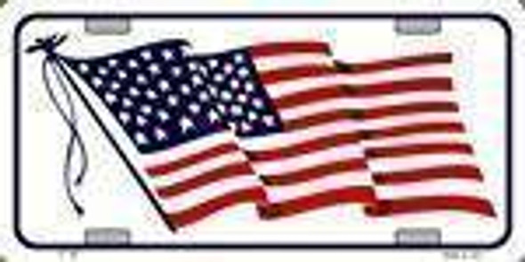 American Flag Waving White Bkg License Plate Made in USA