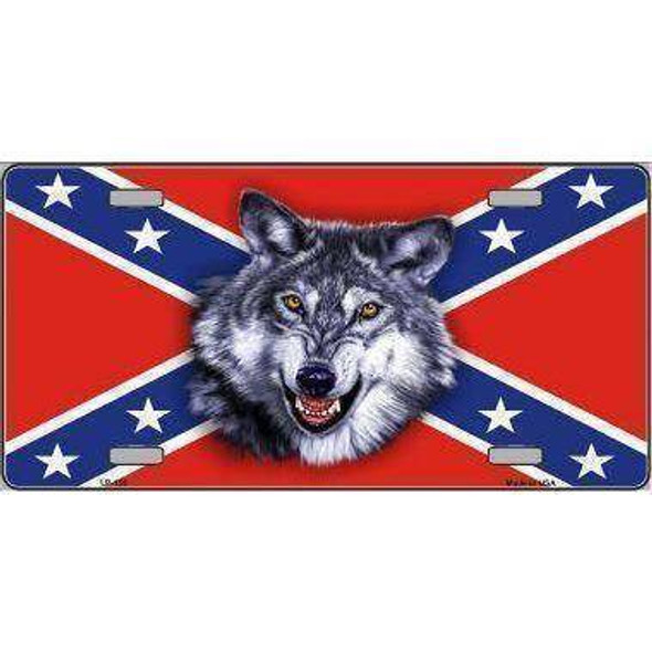 Confederate Flag Wolf License Plate