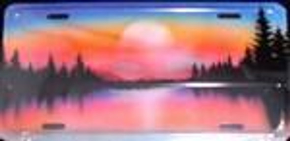 Lake and Trees Sunset license plate