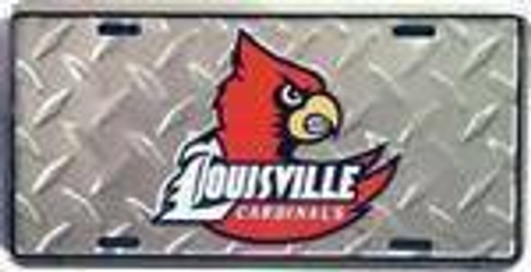 Louisville Cardinals Silver Diamond Cut License Plate