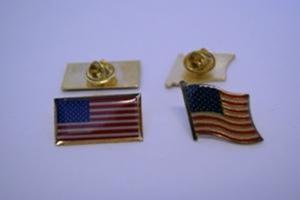 USA Pin BOGO - 1 wavy USA Flag - 1 rectangular USA Flag