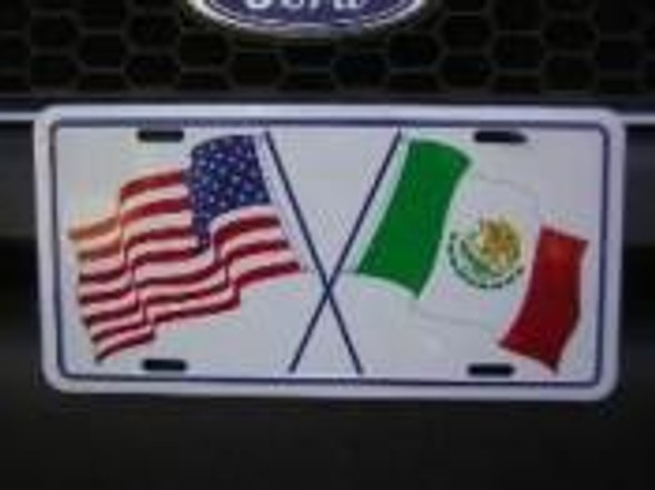 Mexico & USA Eagle two Flags License Plate-1