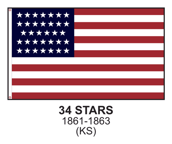 34 Star Linear USA Flag - Civil War Nylon Embroidered