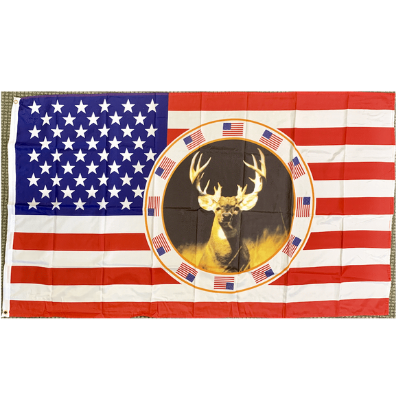 USA Deer Buck in a Circle Flag 3x5 ft. Economical