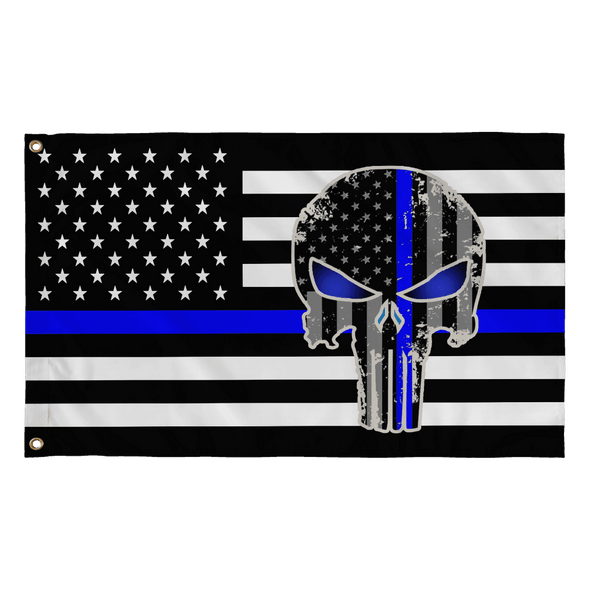 Police Punisher Thin Blue Line USA Flag - Economical