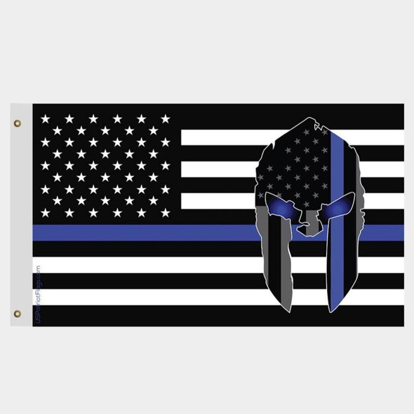 Police Spartan Helmet Thin Blue Line USA Flag - Made in USA Black Header