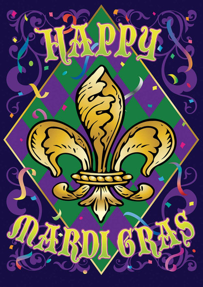 12x18 inch Happy Mardi Gras Garden Pole Hem Flag - Rough Tex