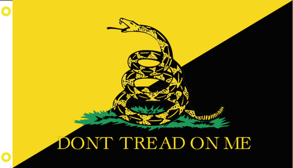 3'x5' Anarcho Capitalism Gadsden Don't Tread On Me Black & Gold Flag - Rough Tex