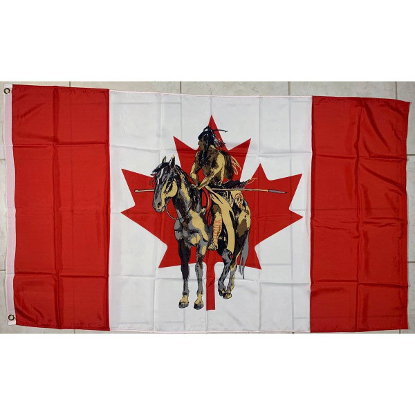 Canadian Flag with Indian on Horse 3x5 ft. Standard