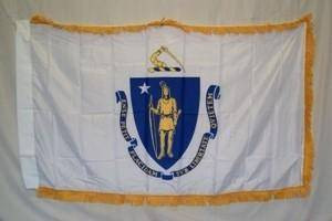 Massachusetts Nylon Printed Flag 3 x 5 ft. with Fringes