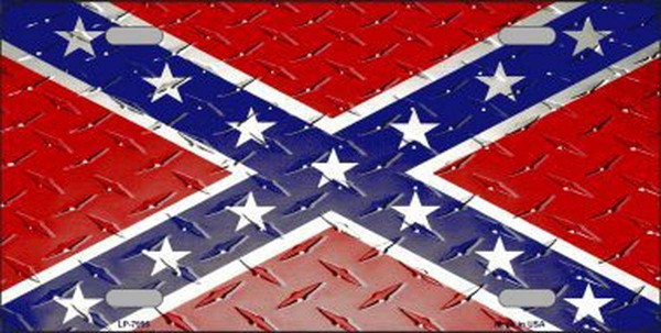 Confederate Flag Diamond Metal License Plate