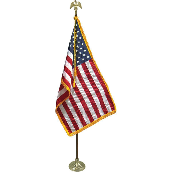American Flag Freedom Flag Set Embroidered Fringe Flag 8 foot pole