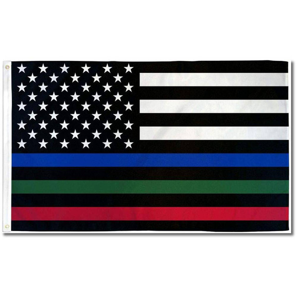 USA Thin Red Blue & Green Line Memorial Outdoor Made in USA