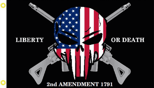 2nd Amendment Liberty or Death 1791 Punisher Skull Flag - Made in USA