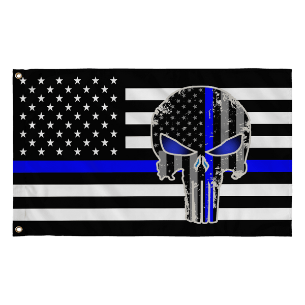 Police Punisher Skull Thin Blue Line USA Flag - Made in USA