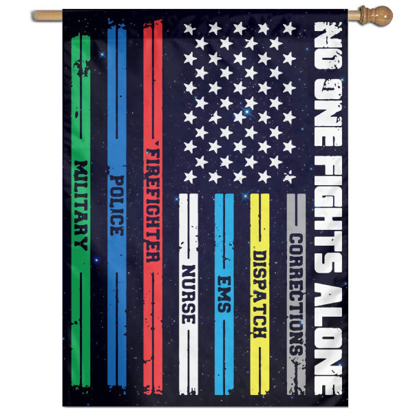 12x18 inch USA First Responders No-one Fights Alone Double Sided Garden Pole Hem Flag - Rough Tex