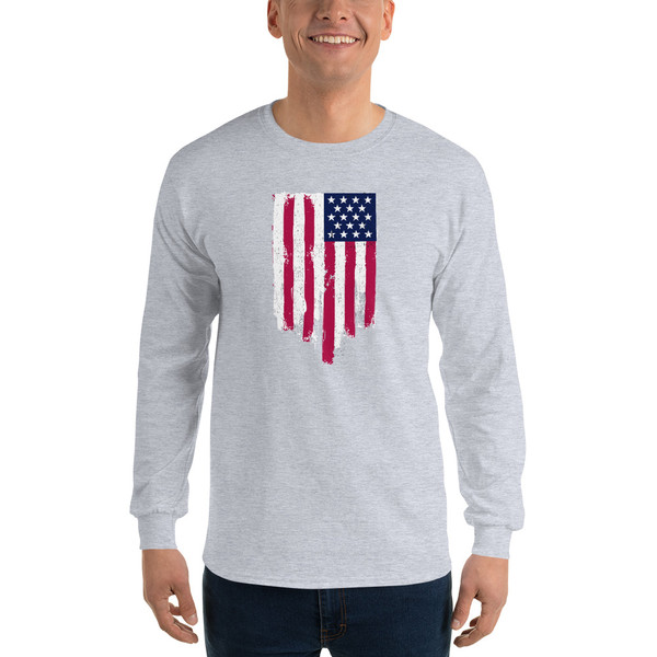 Distress American Flag Men’s Long Sleeve Shirt