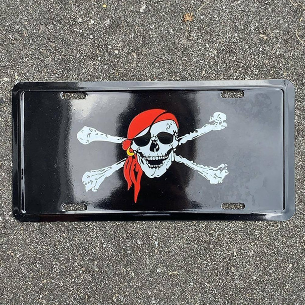 Jolly Roger Pirate Red Hat License Plate