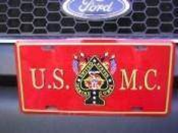 USMC Red with Spade License Plate